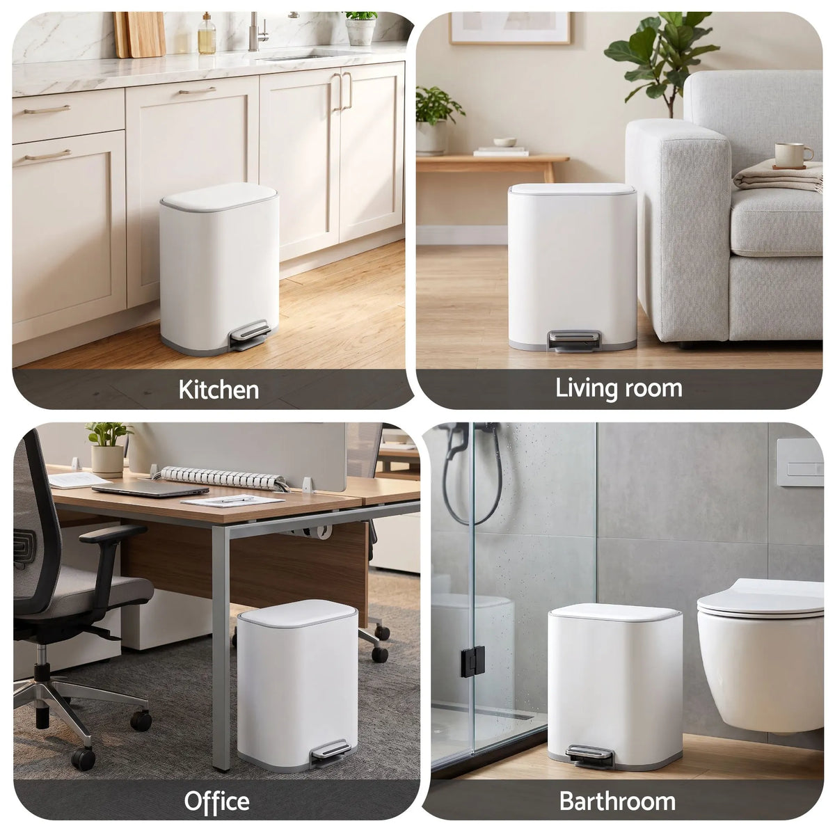 Cefito 20L Trash Bin Steel Pedal Bins Soft Close Kitchen Rubbish Waste Can White - Image 9