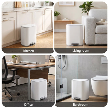Cefito 20L Trash Bin Steel Pedal Bins Soft Close Kitchen Rubbish Waste Can White - Image 9