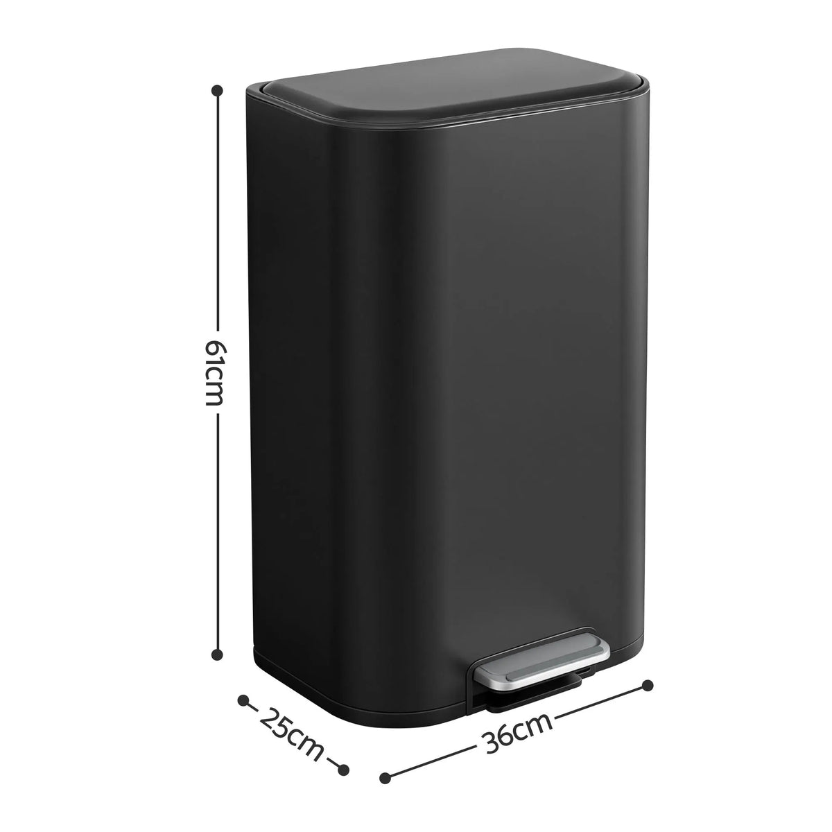 Cefito 30L Pedal Rubbish Bin Kitchen Trash Garbage Waste Can Soft Close Black - Image 2