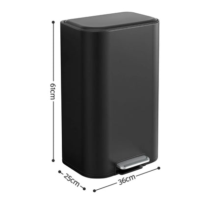 Cefito 30L Pedal Rubbish Bin Kitchen Trash Garbage Waste Can Soft Close Black - Image 2