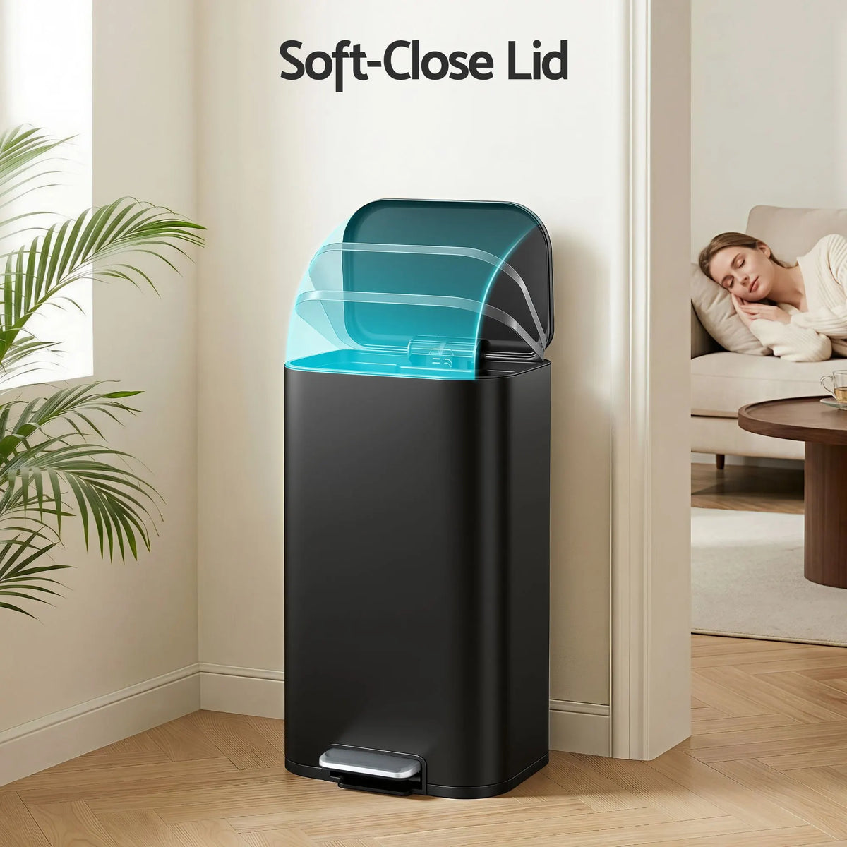 Cefito 30L Pedal Rubbish Bin Kitchen Trash Garbage Waste Can Soft Close Black - Image 4