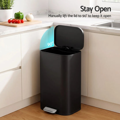 Cefito 30L Pedal Rubbish Bin Kitchen Trash Garbage Waste Can Soft Close Black - Image 7