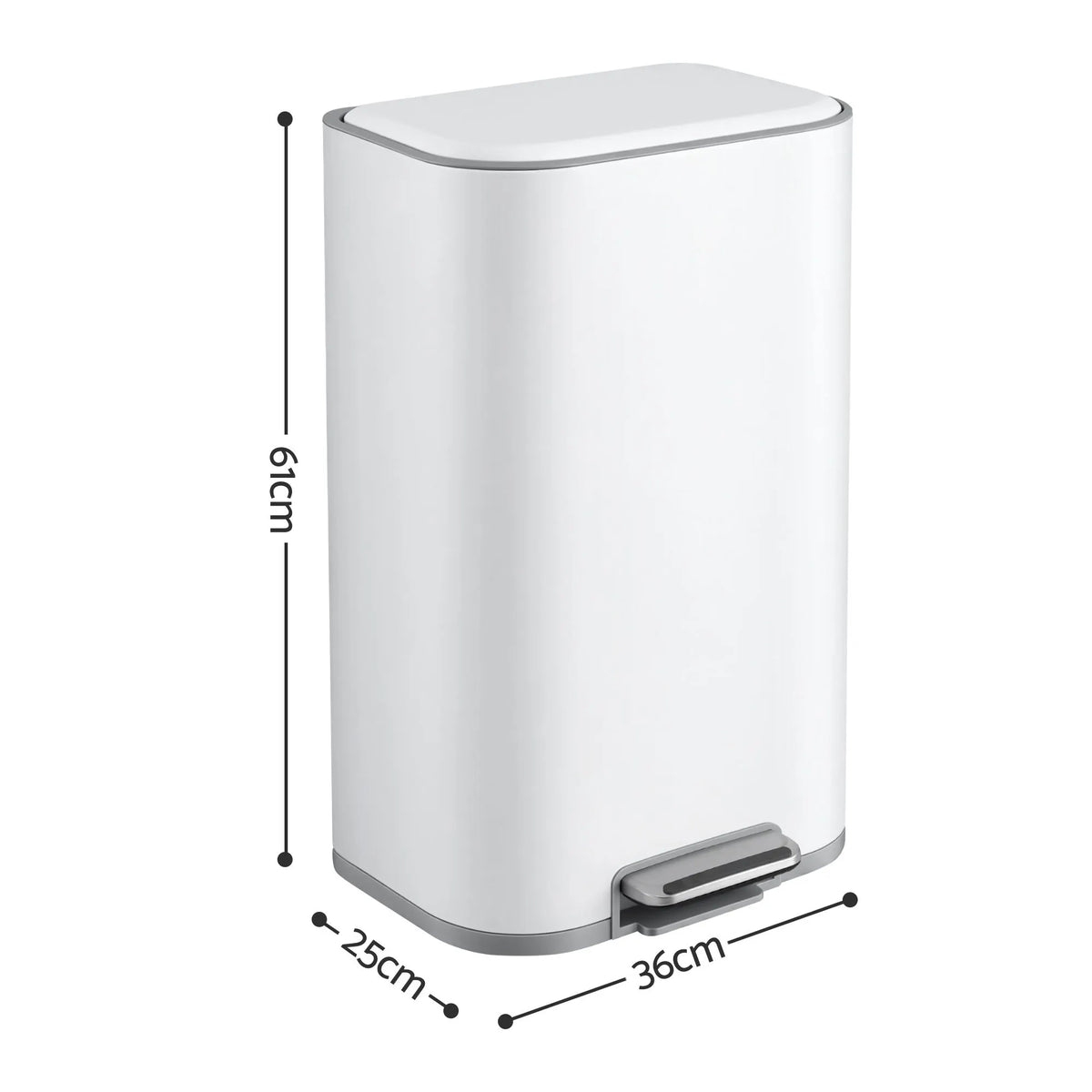Cefito 30L Pedal Rubbish Bin Kitchen Trash Garbage Waste Can Soft Close White - Image 2