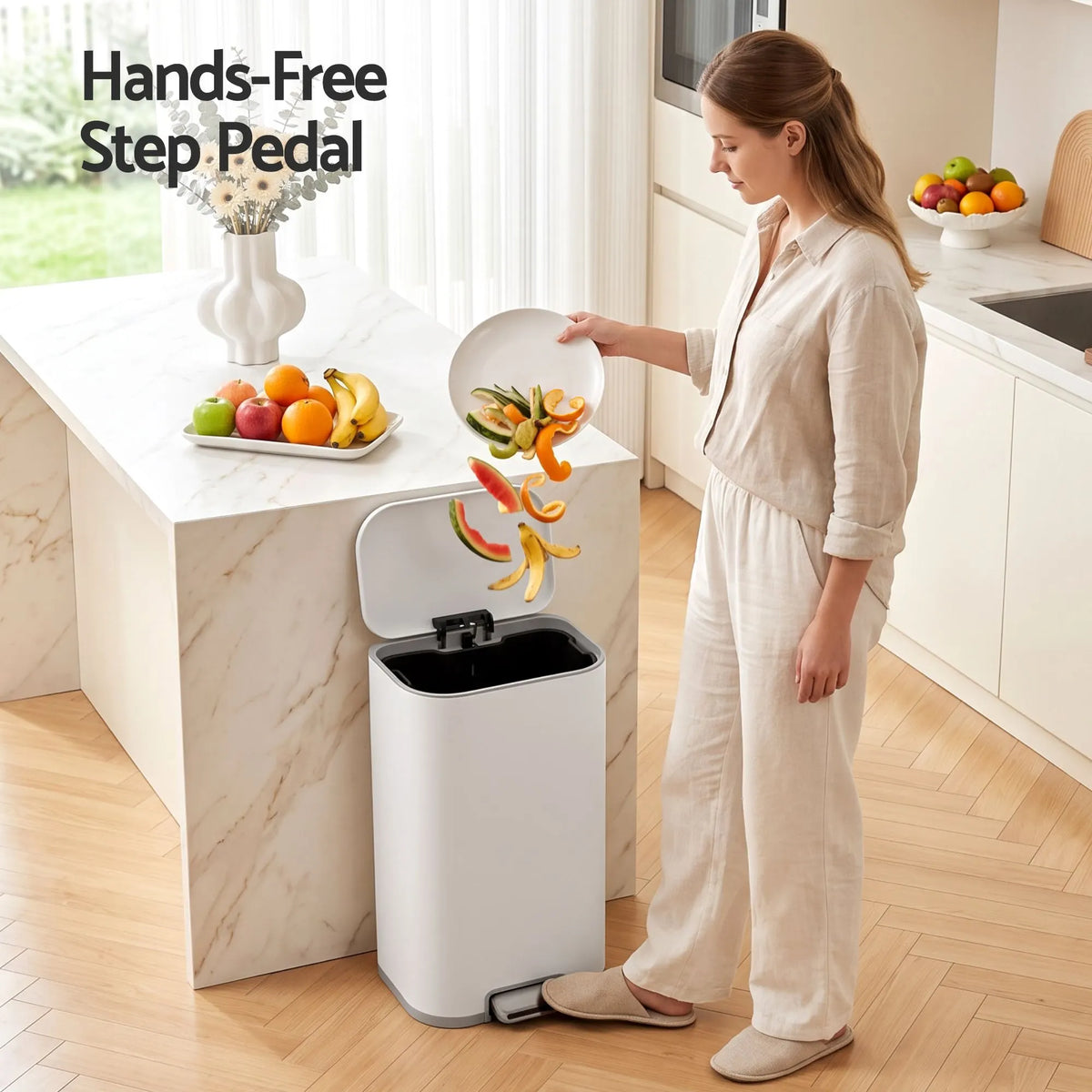 Cefito 30L Pedal Rubbish Bin Kitchen Trash Garbage Waste Can Soft Close White - Image 6