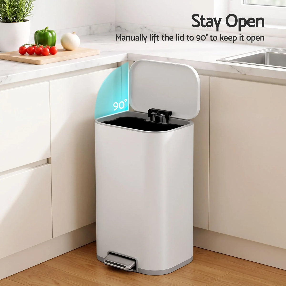 Cefito 30L Pedal Rubbish Bin Kitchen Trash Garbage Waste Can Soft Close White - Image 7