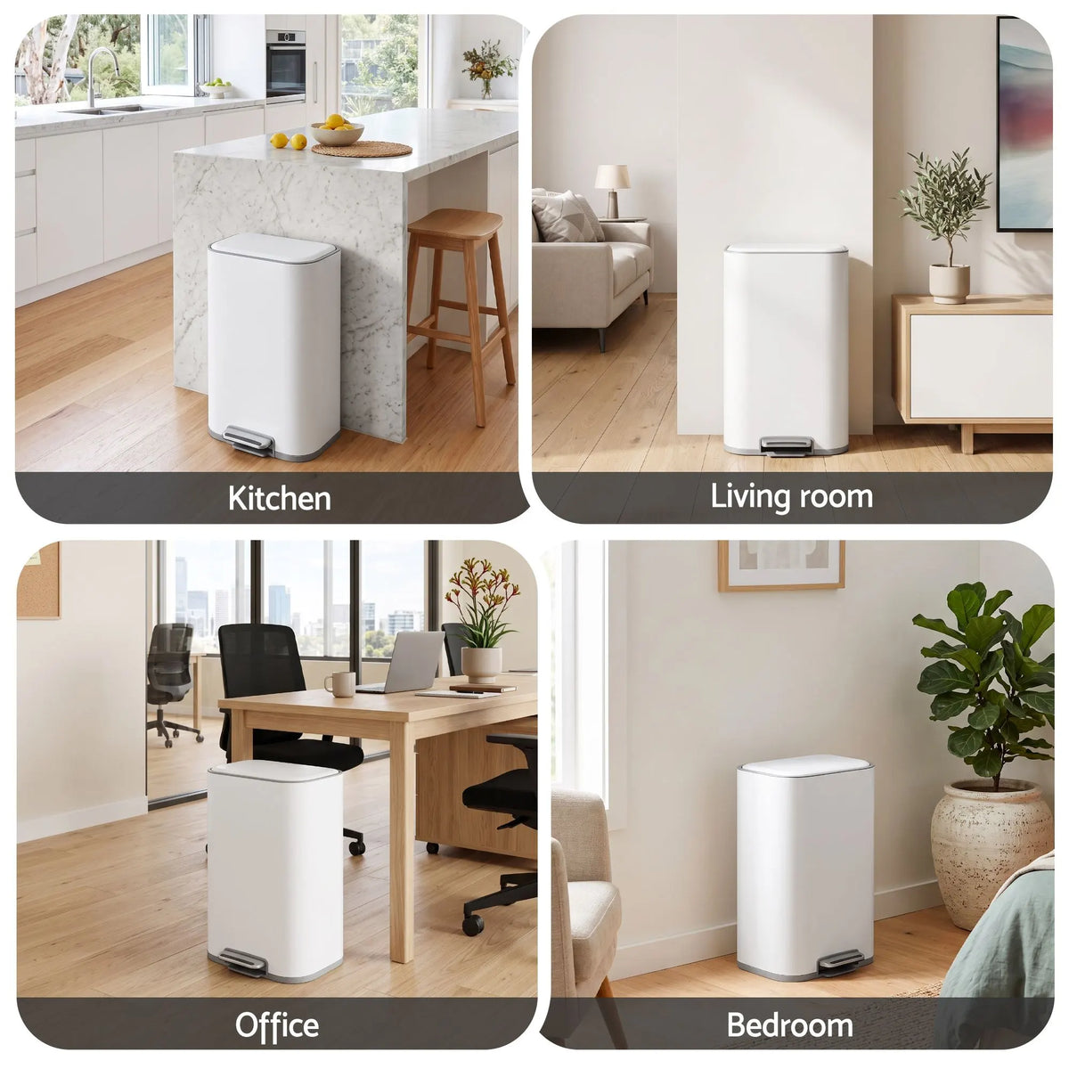 Cefito 30L Pedal Rubbish Bin Kitchen Trash Garbage Waste Can Soft Close White - Image 9