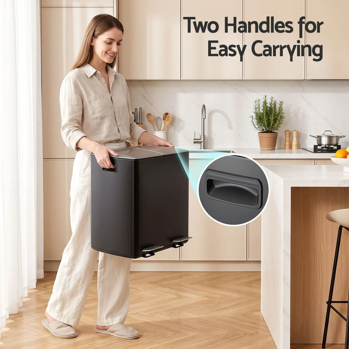 Cefito Pedal Bins Rubbish Bin Dual Compartment Waste Recycle Dustbins 40L Black - Image 6