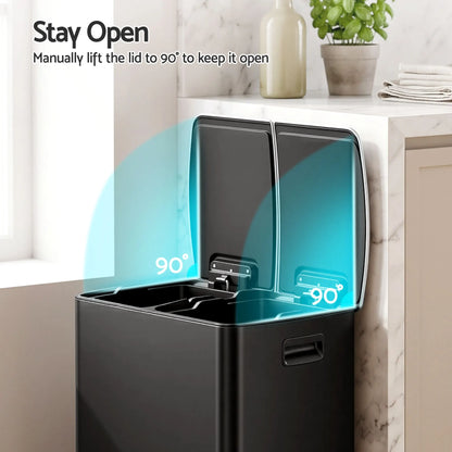 Cefito Pedal Bins Rubbish Bin Dual Compartment Waste Recycle Dustbins 40L Black - Image 7