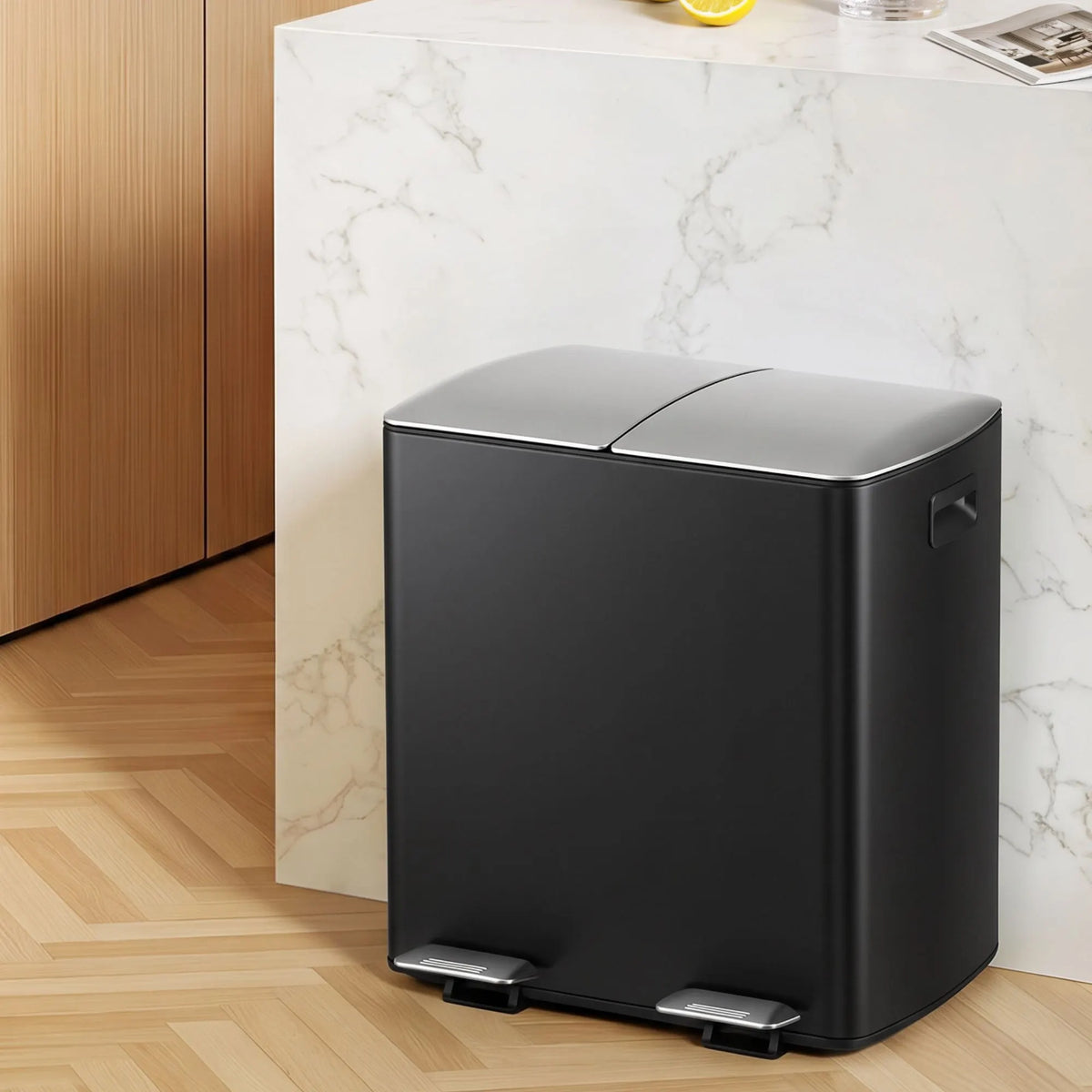Cefito Pedal Bins Rubbish Bin Dual Compartment Waste Recycle Dustbins 40L Black - Image 8