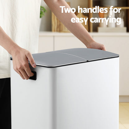 Cefito Pedal Bins Rubbish Bin Dual Compartment Waste Recycle Dustbins 40L White - Image 5