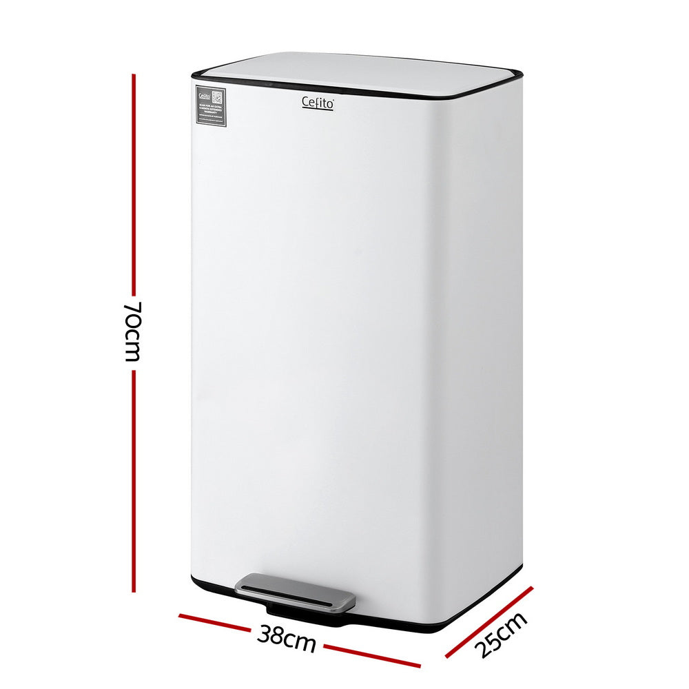Cefito Pedal Bins Rubbish Bin Waste Recycle Dustbins Kitchen Trash Can 40L White - Image 2