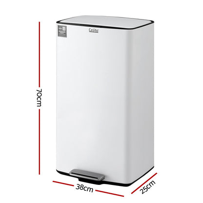 Cefito Pedal Bins Rubbish Bin Waste Recycle Dustbins Kitchen Trash Can 40L White - Image 2