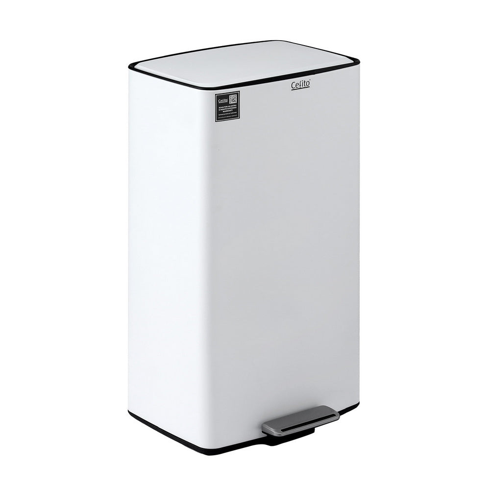 Cefito Pedal Bins Rubbish Bin Waste Recycle Dustbins Kitchen Trash Can 40L White - Image 3
