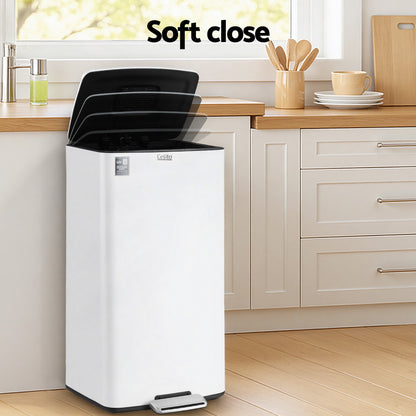 Cefito Pedal Bins Rubbish Bin Waste Recycle Dustbins Kitchen Trash Can 40L White - Image 6