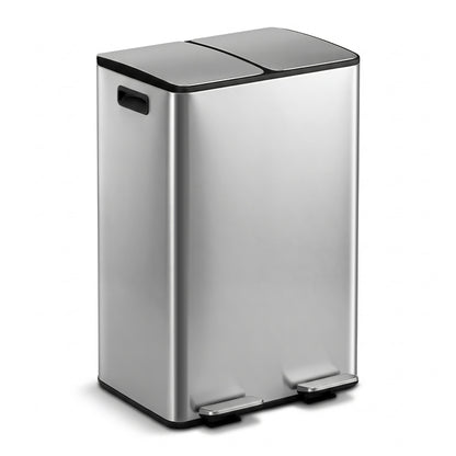 Cefito Pedal Bins Rubbish Bin Dual Compartment Waste Recycle Dustbins 60L Silver - Image 3