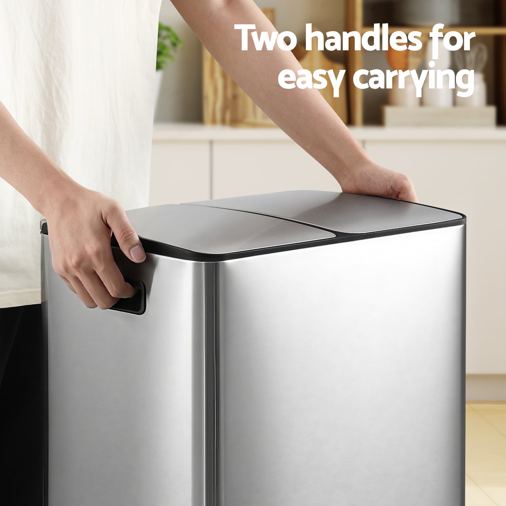 Cefito Pedal Bins Rubbish Bin Dual Compartment Waste Recycle Dustbins 60L Silver - Image 5