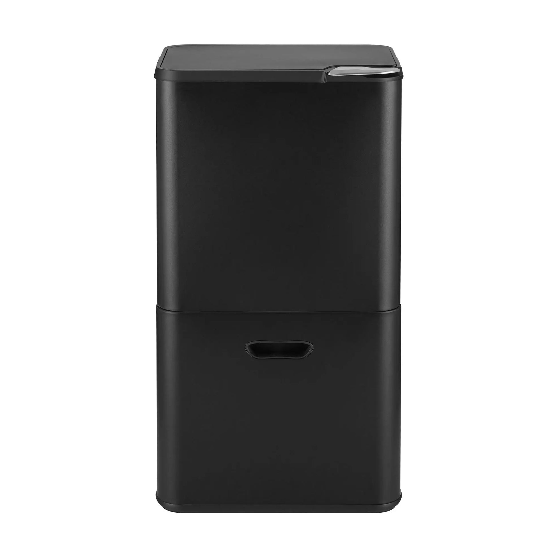 Cefito 63L Rubbish Bin 3 Compartment Carbon Steel Split Door Trash Can Black - Image 3