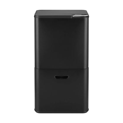 Cefito 63L Rubbish Bin 3 Compartment Carbon Steel Split Door Trash Can Black - Image 3