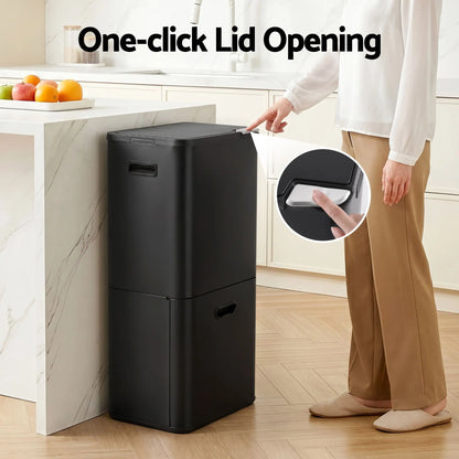 Cefito 63L Rubbish Bin 3 Compartment Carbon Steel Split Door Trash Can Black - Image 5