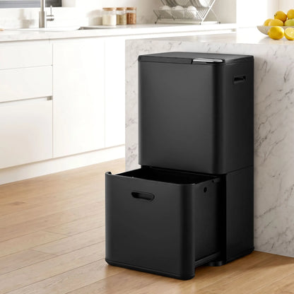 Cefito 63L Rubbish Bin 3 Compartment Carbon Steel Split Door Trash Can Black - Image 9