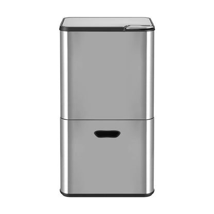 Cefito 63L Rubbish Bin 3 Compartment Stainless Steel Split Door Trash Can Silver - Image 3