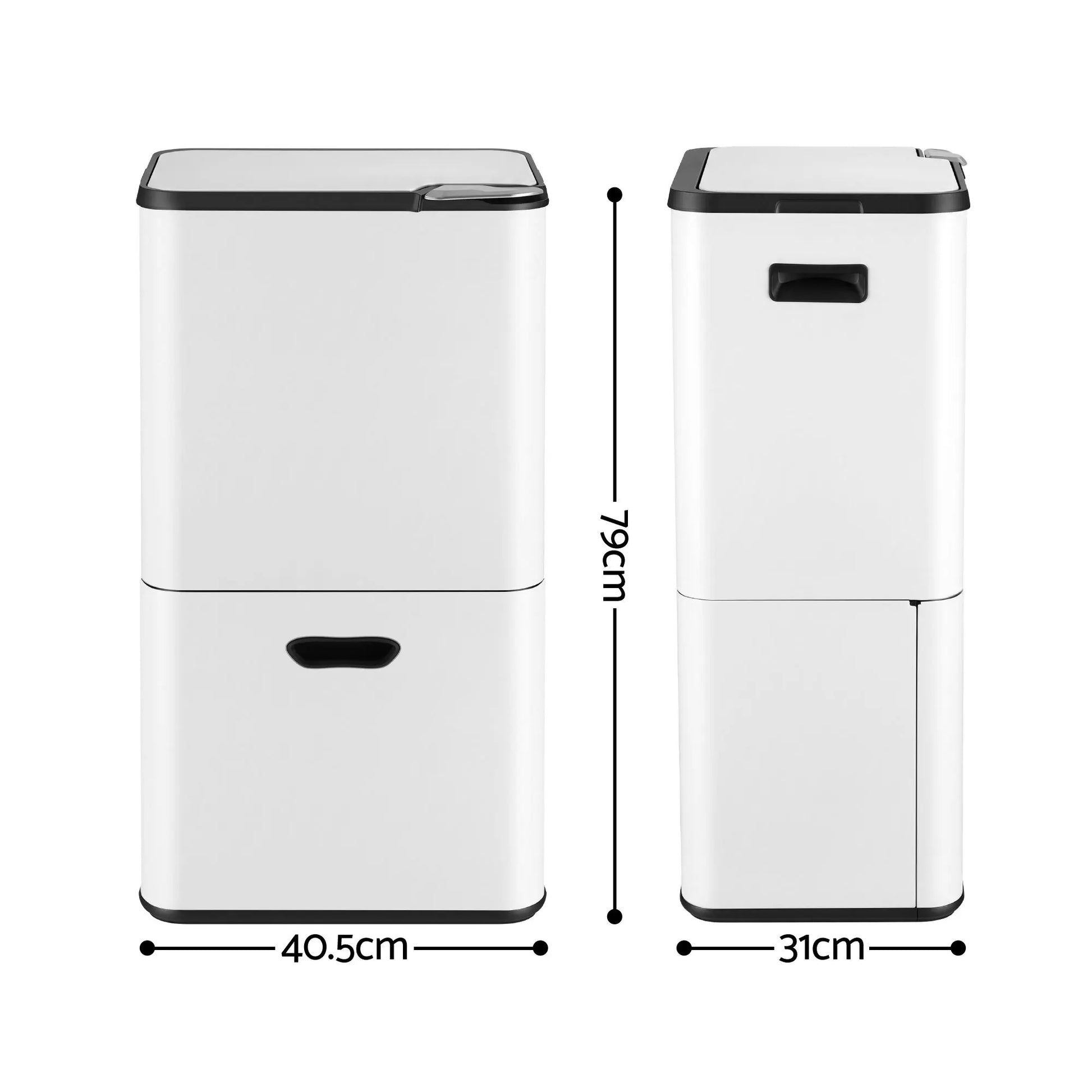 Cefito 63L Rubbish Bin 3 Compartment Carbon Steel Split Door Trash Can White - Image 2