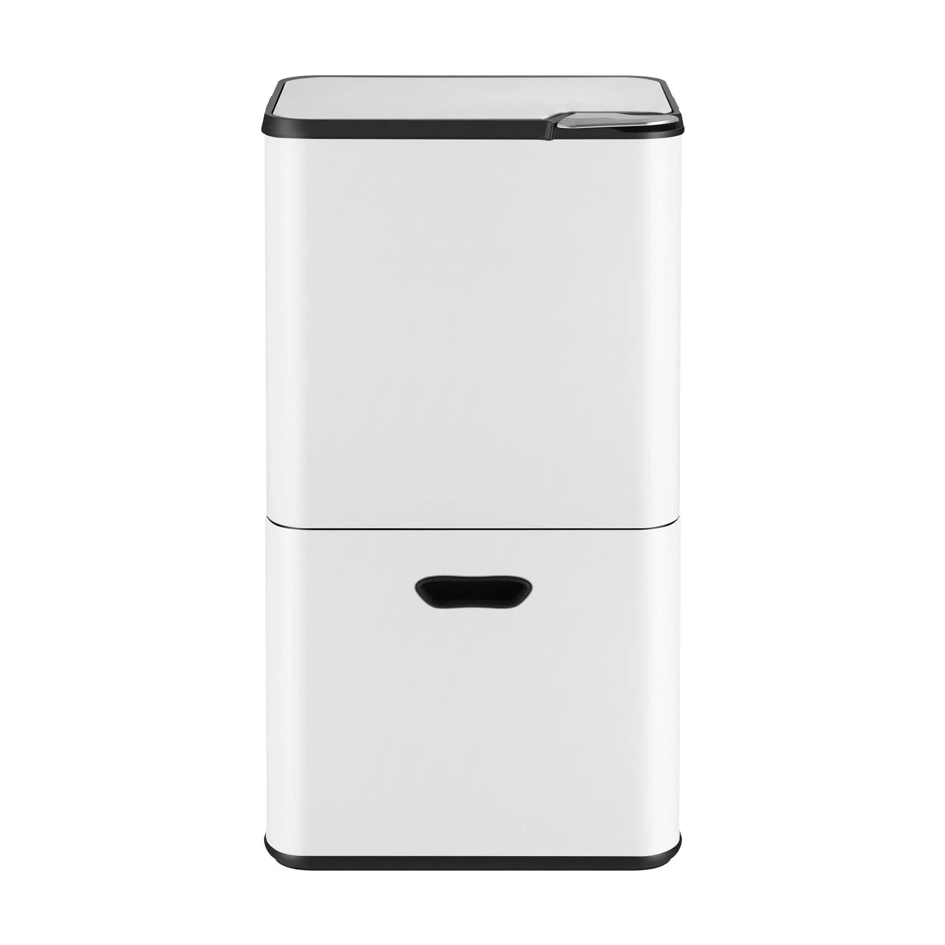 Cefito 63L Rubbish Bin 3 Compartment Carbon Steel Split Door Trash Can White - Image 3