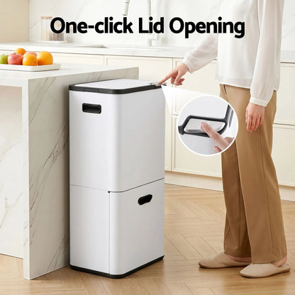 Cefito 63L Rubbish Bin 3 Compartment Carbon Steel Split Door Trash Can White - Image 5
