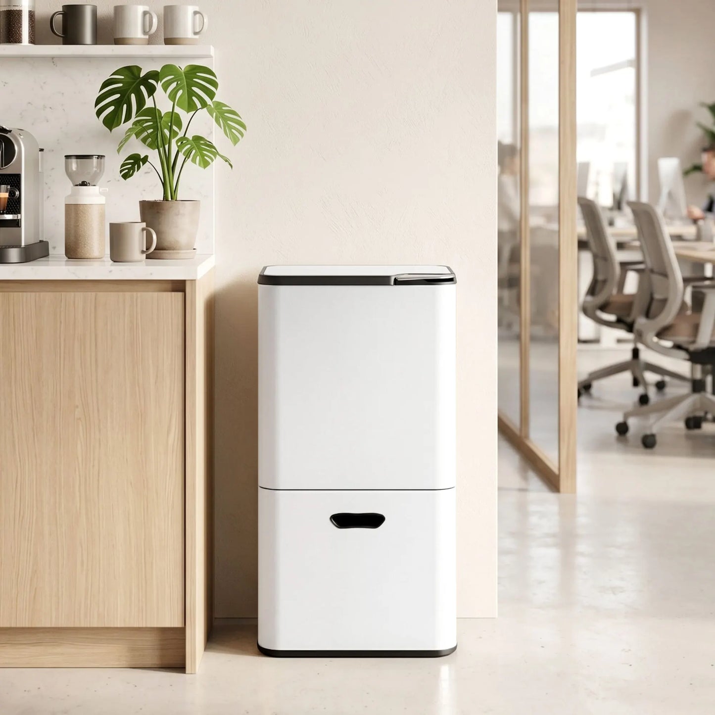 Cefito 63L Rubbish Bin 3 Compartment Carbon Steel Split Door Trash Can White - Image 8