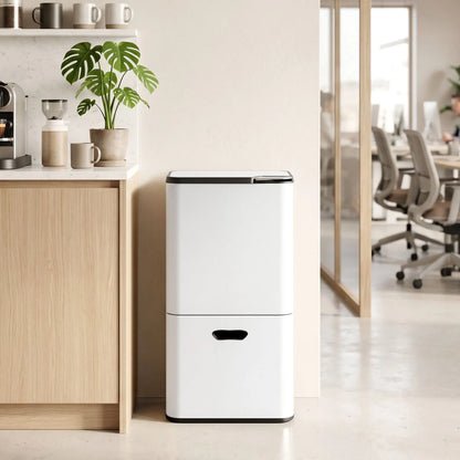 Cefito 63L Rubbish Bin 3 Compartment Carbon Steel Split Door Trash Can White - Image 8