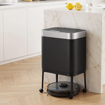 Cefito 40L Press Top Trash Can Kitchen Rubbish Bin Moblie Stainless Steel Black