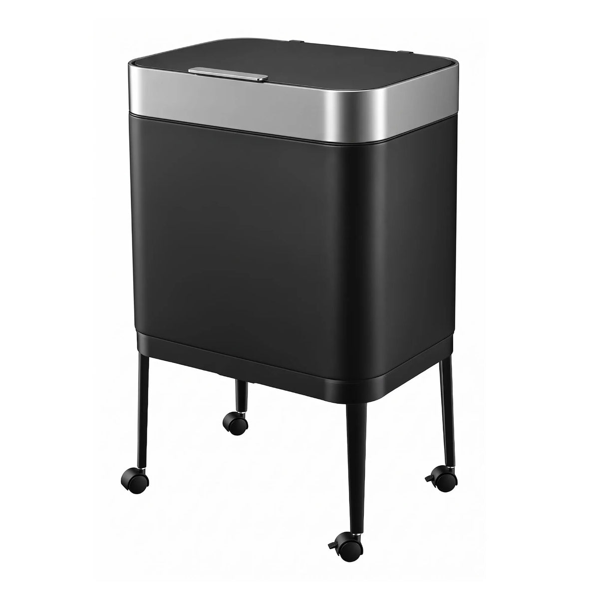 Cefito 40L Press Top Trash Can Kitchen Rubbish Bin Moblie Stainless Steel Black  - Image 2
