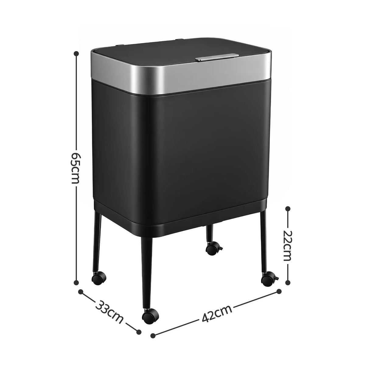Cefito 40L Press Top Trash Can Kitchen Rubbish Bin Moblie Stainless Steel Black  - Image 3