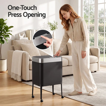 Cefito 40L Press Top Trash Can Kitchen Rubbish Bin Moblie Stainless Steel Black  - Image 5