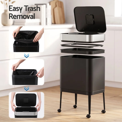 Cefito 40L Press Top Trash Can Kitchen Rubbish Bin Moblie Stainless Steel Black  - Image 8