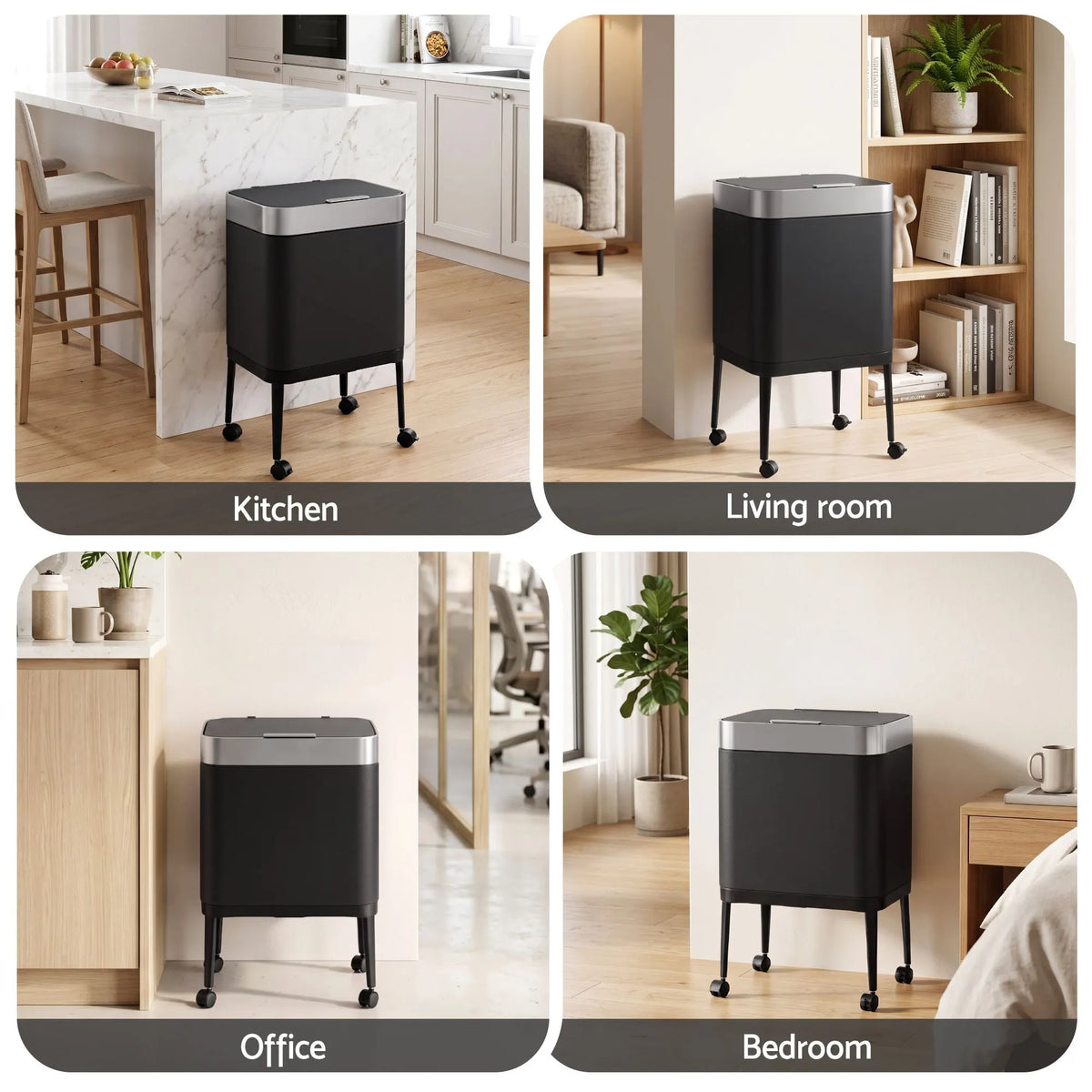 Cefito 40L Press Top Trash Can Kitchen Rubbish Bin Moblie Stainless Steel Black  - Image 9