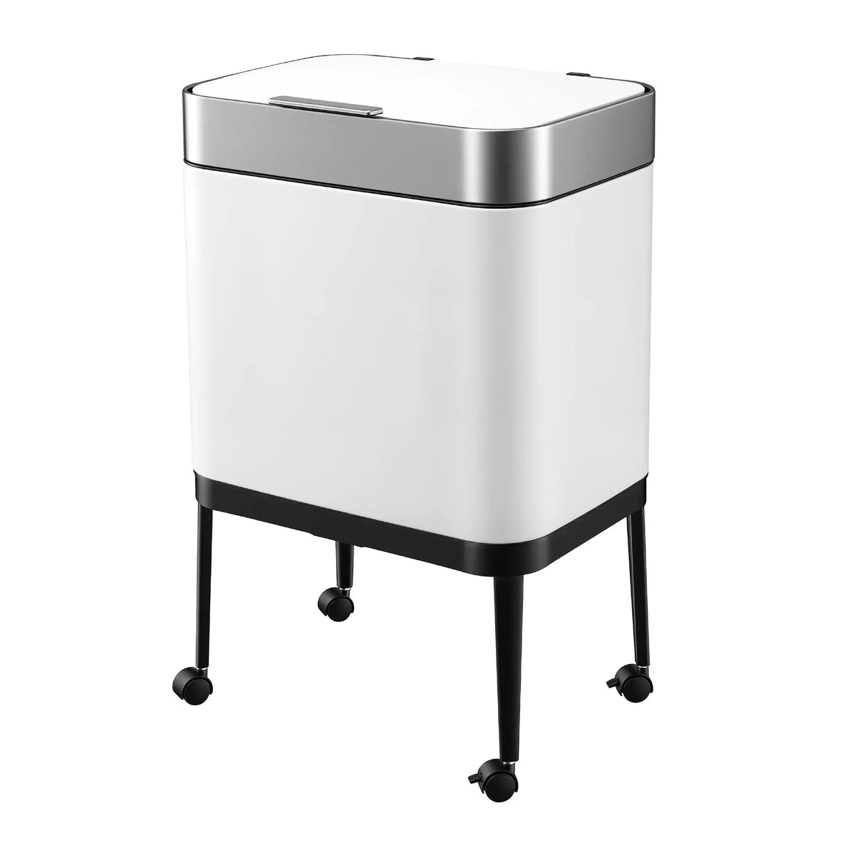Cefito 40L Press Top Trash Can Kitchen Rubbish Bin Moblie Stainless Steel White - Image 2