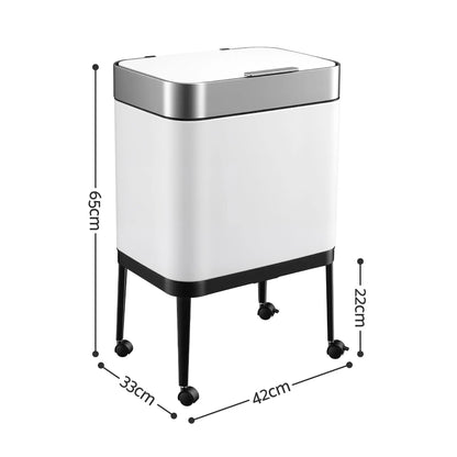 Cefito 40L Press Top Trash Can Kitchen Rubbish Bin Moblie Stainless Steel White - Image 3