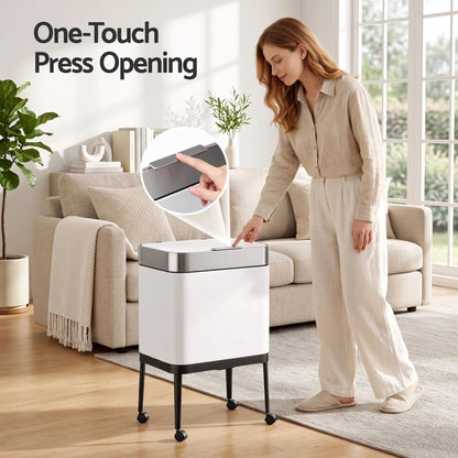 Cefito 40L Press Top Trash Can Kitchen Rubbish Bin Moblie Stainless Steel White - Image 5