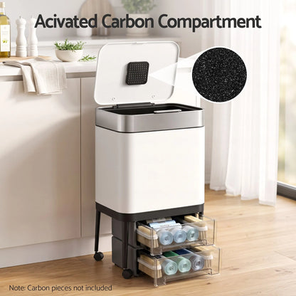 Cefito 40L Press Top Trash Can Kitchen Rubbish Bin Moblie Stainless Steel White - Image 7