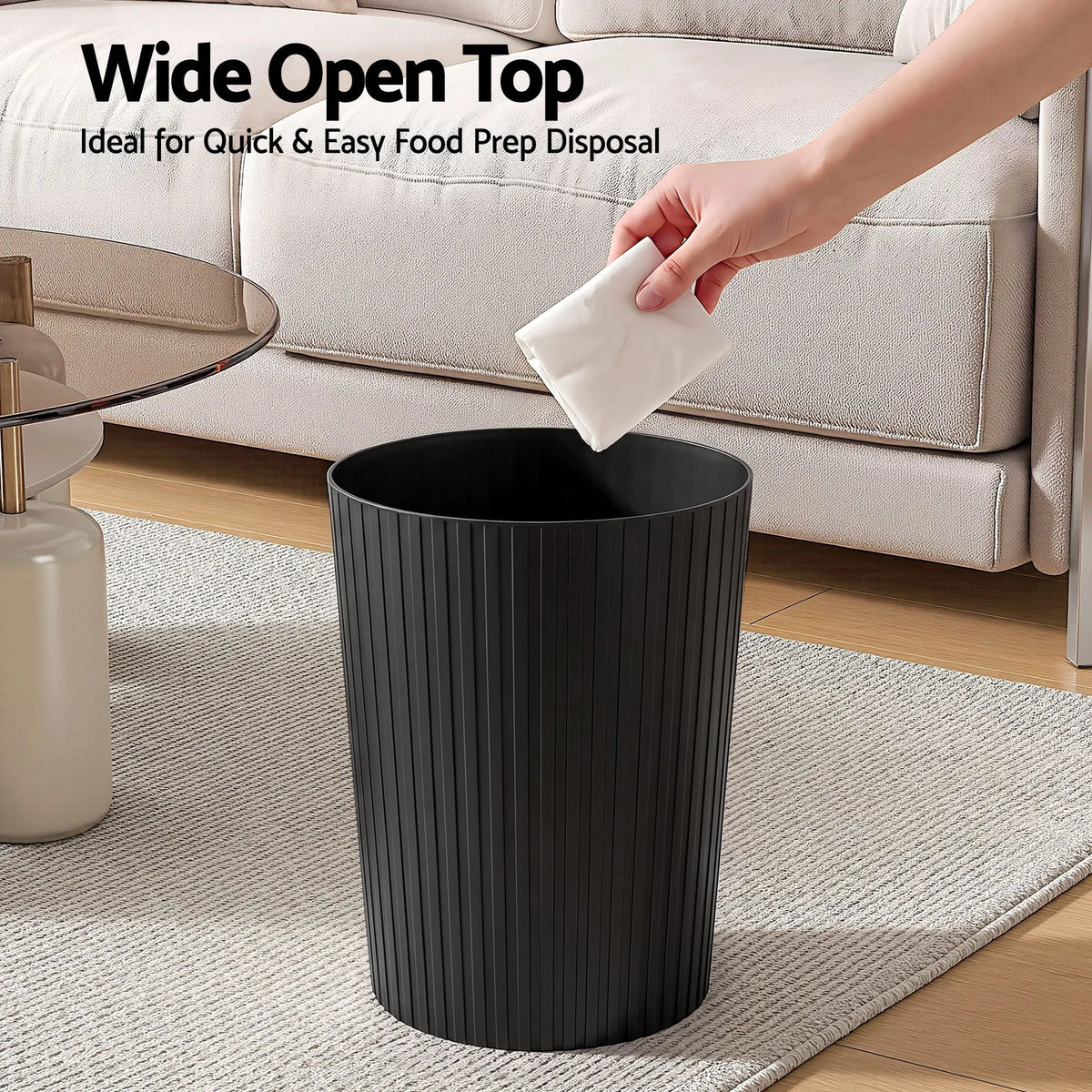 Cefito 8L Open Top Rubbish Bins Waste Bin Trash Can Storage Dustbin Black - Image 5