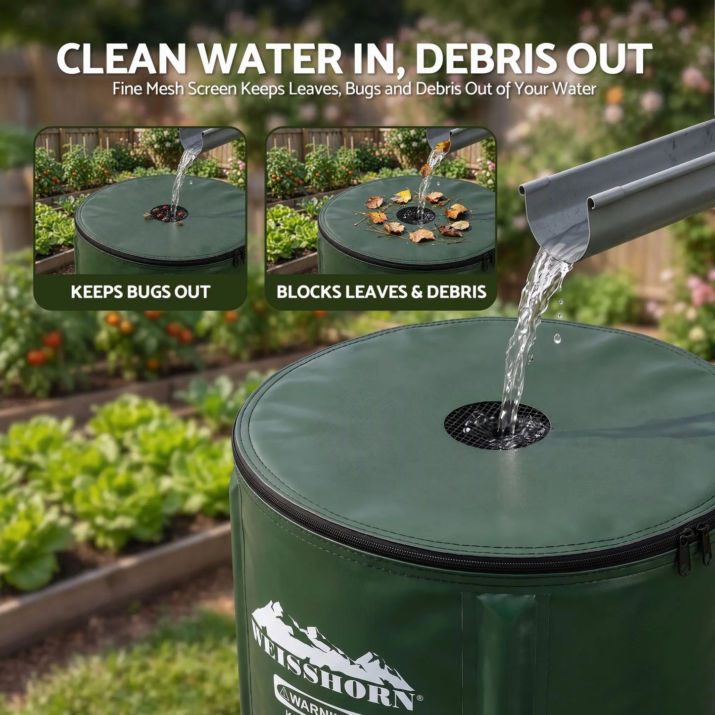 Weisshorn 100L/22Gal Collapsible Rain Barrel PVC Water Tank Collection Storage for Garden Irrigation - Image 5