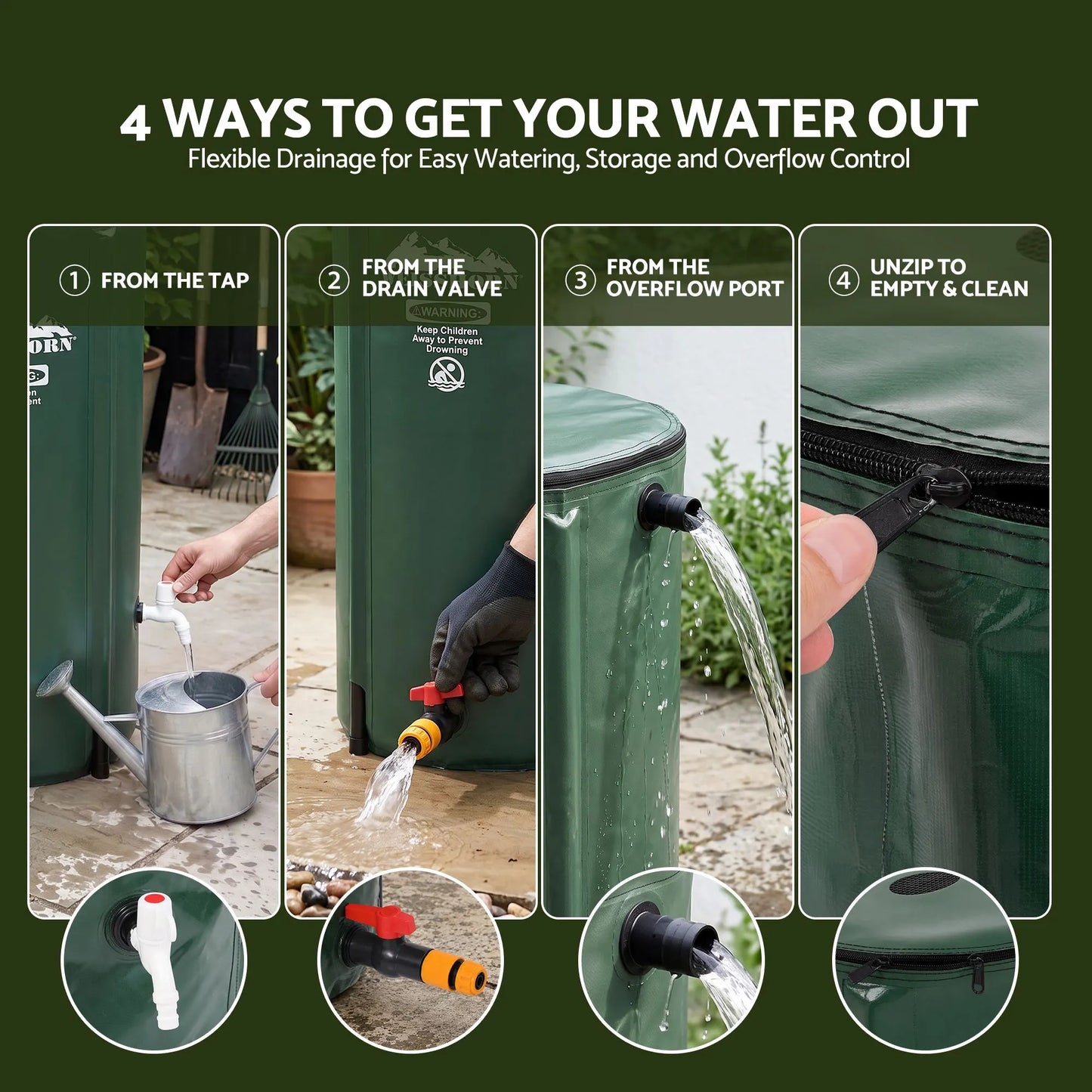Weisshorn 100L/22Gal Collapsible Rain Barrel PVC Water Tank Collection Storage for Garden Irrigation - Image 7