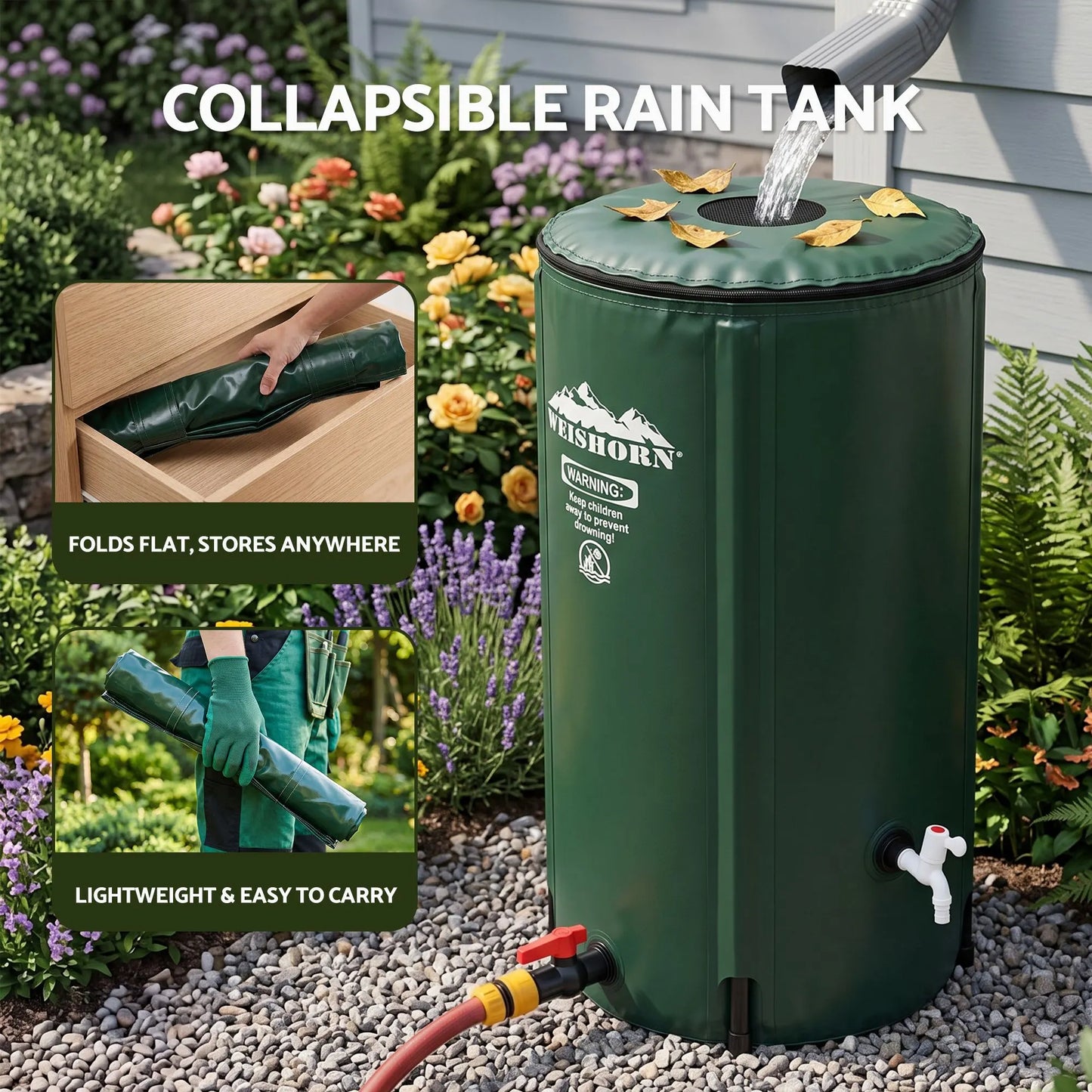 Weisshorn 100L/22Gal Collapsible Rain Barrel PVC Water Tank Collection Storage for Garden Irrigation - Image 8