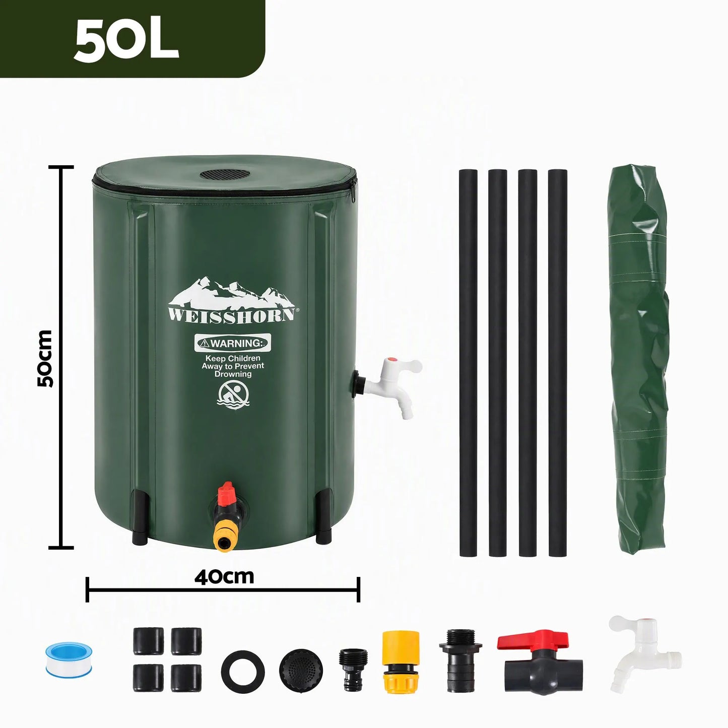 Weisshorn 50L/11gal Collapsible Rain Barrel PVC Water Tank Collection Storage for Garden Irrigation - Image 3