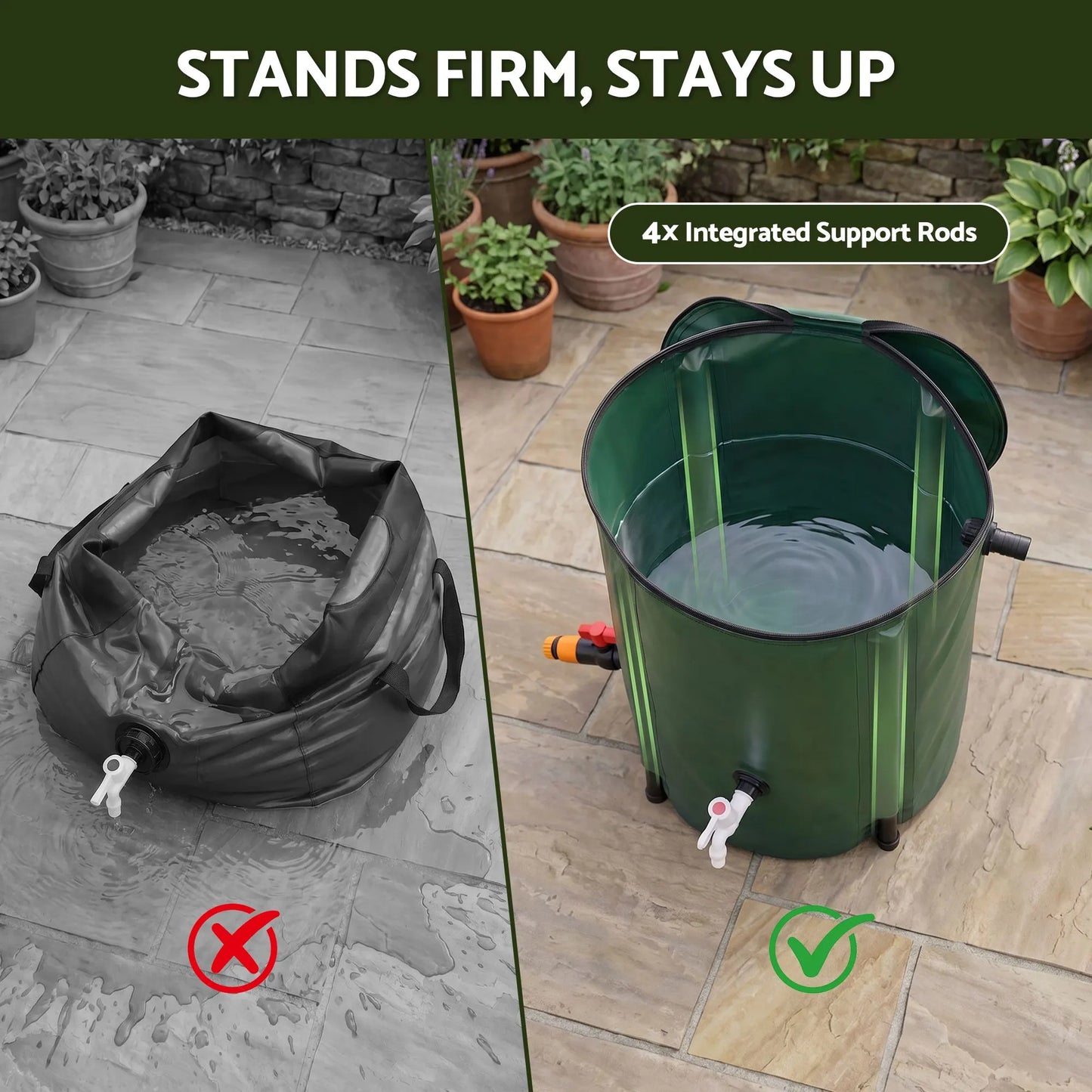 Weisshorn 50L/11gal Collapsible Rain Barrel PVC Water Tank Collection Storage for Garden Irrigation - Image 6