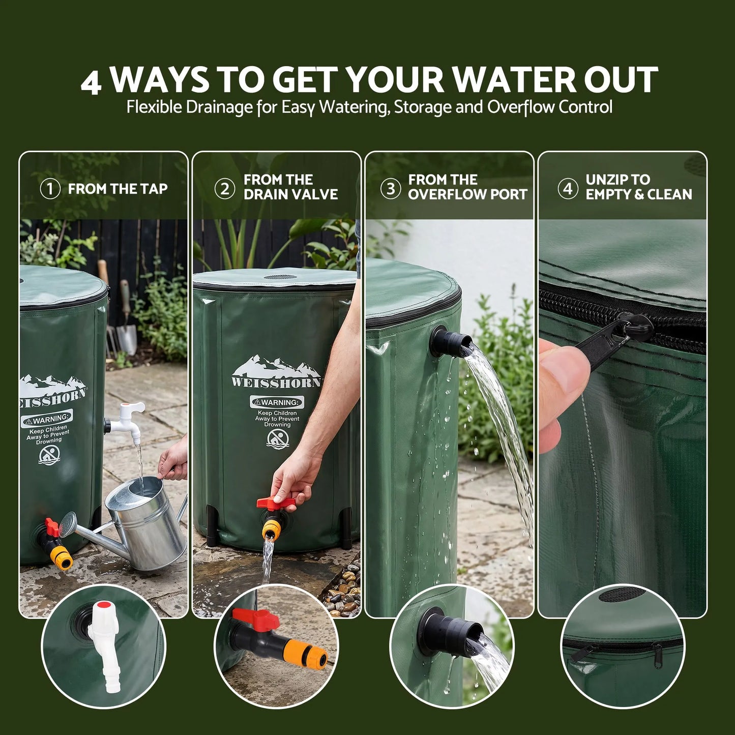 Weisshorn 50L/11gal Collapsible Rain Barrel PVC Water Tank Collection Storage for Garden Irrigation - Image 7
