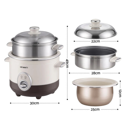 Devanti 3L Rice Cooker Small 6 Cup Multi Cooker with Steamer - Image 3