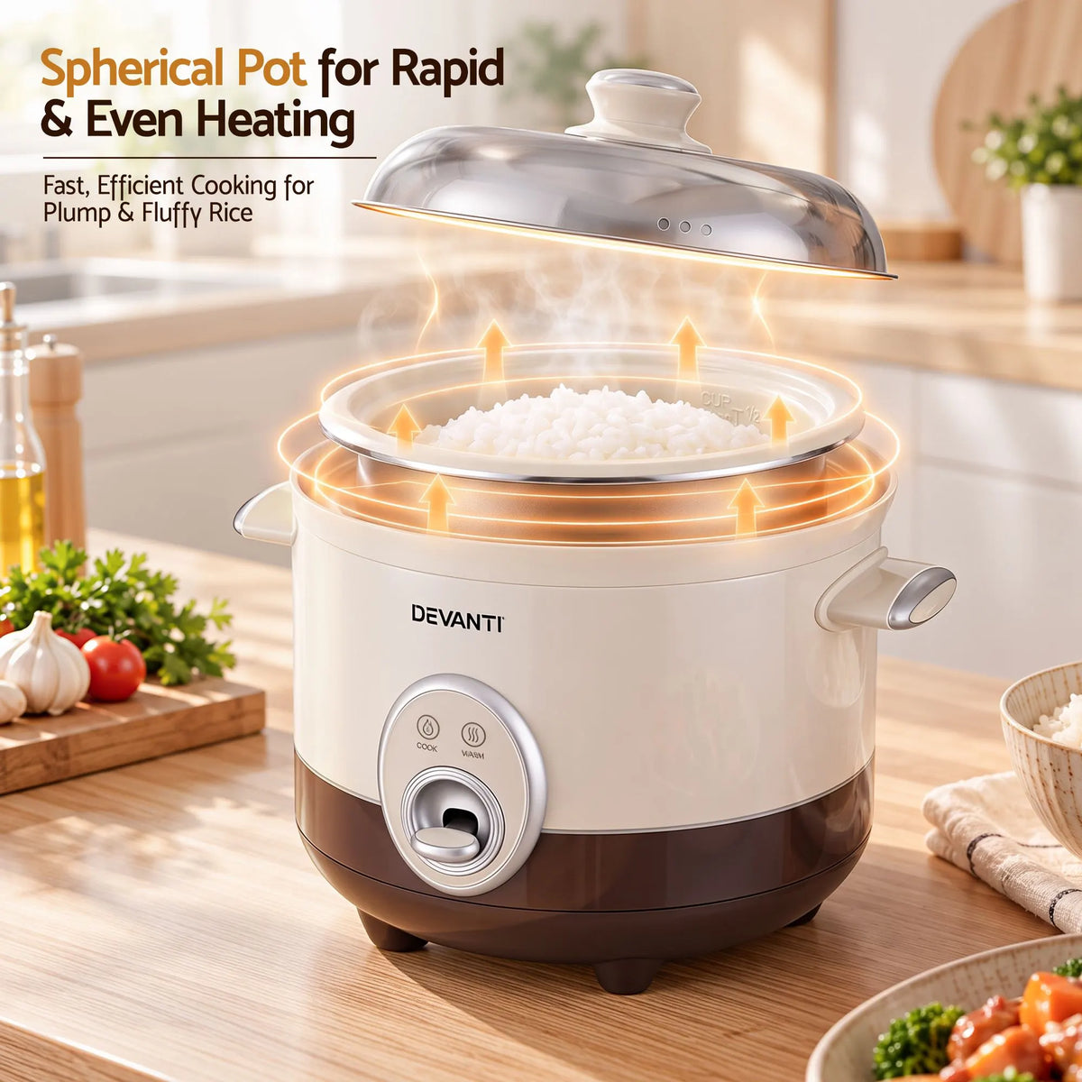 Devanti 3L Rice Cooker Small 6 Cup Multi Cooker with Steamer - Image 6