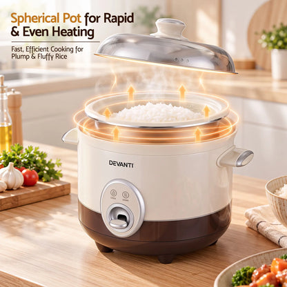 Devanti 3L Rice Cooker Small 6 Cup Multi Cooker with Steamer - Image 6